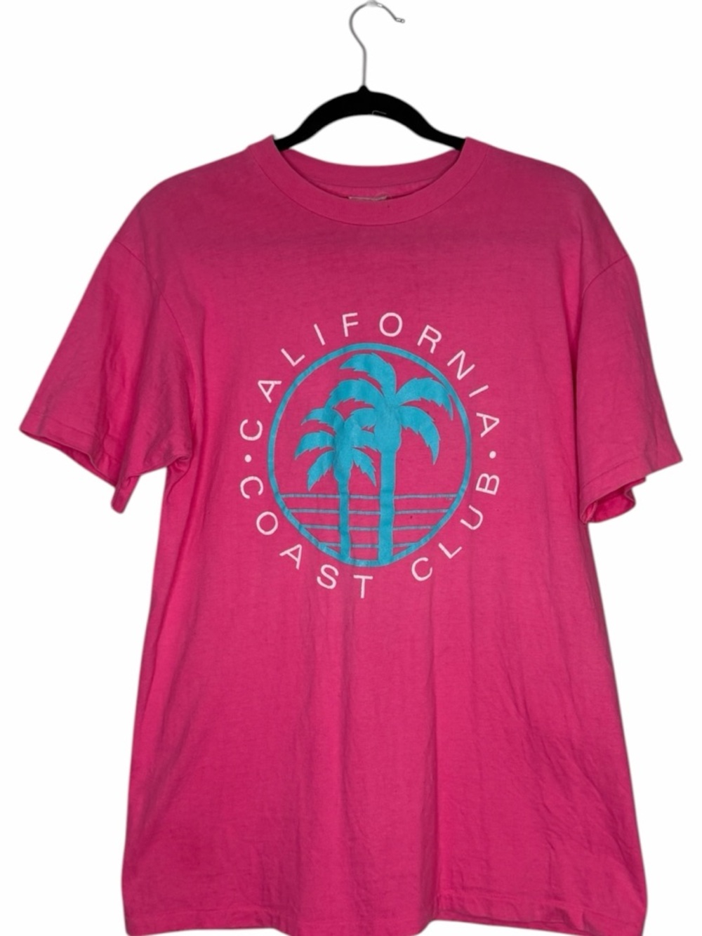 Vintage California Coast Club Pink Tee with Turquoise Palm Graphic
